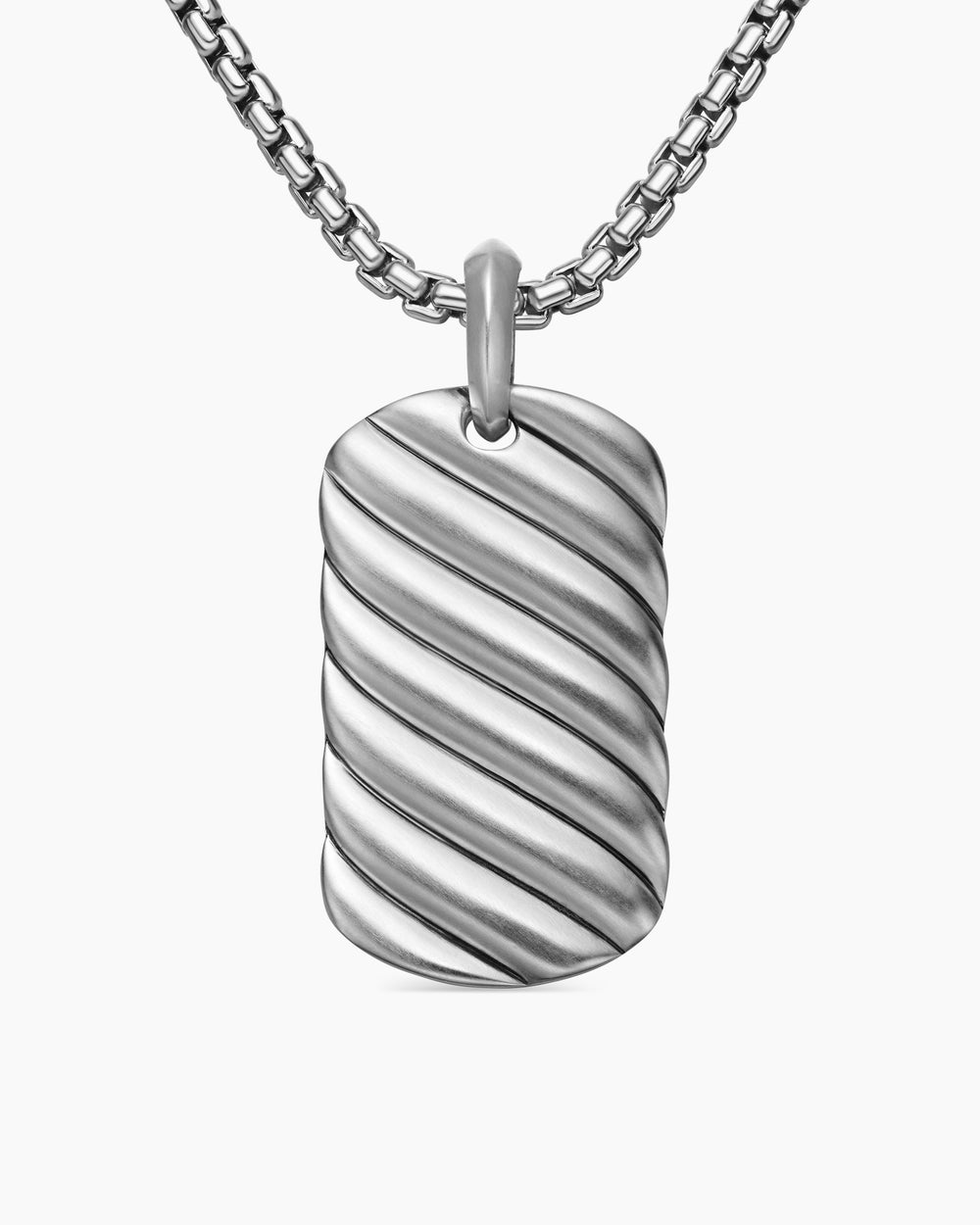 Mens Sculpted Cable Tag in Sterling Silver, 35mm