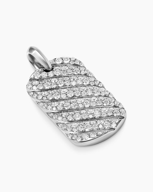 Mens Sculpted Cable Tag in Sterling Silver with Diamonds, 35mm