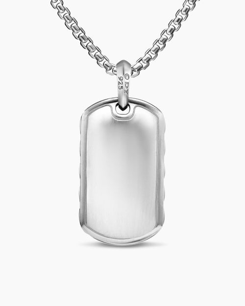 Mens Sculpted Cable Tag in Sterling Silver with Diamonds, 35mm