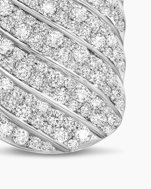 Mens Sculpted Cable Tag in Sterling Silver with Diamonds, 35mm