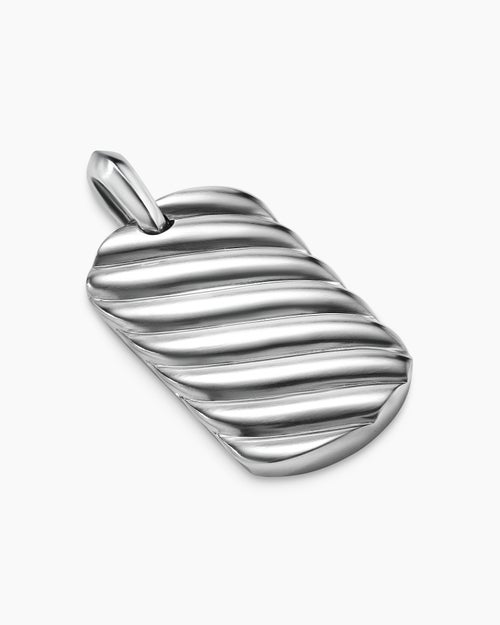 Mens Sculpted Cable Tag in 18K White Gold, 35mm