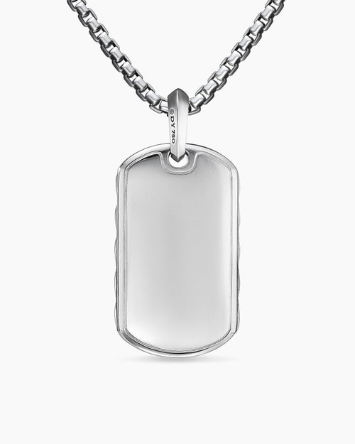 Mens Sculpted Cable Tag in 18K White Gold, 35mm