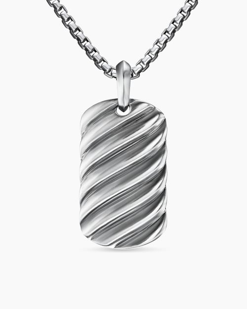 Mens Sculpted Cable Tag in 18K White Gold, 35mm
