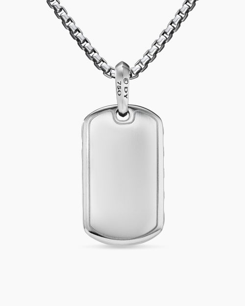 Mens Sculpted Cable Tag in 18K White Gold with Diamonds, 35mm