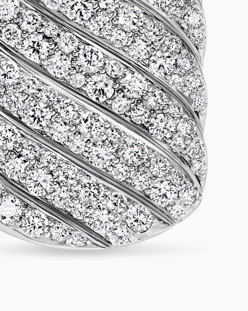 Mens Sculpted Cable Tag in 18K White Gold with Diamonds, 35mm