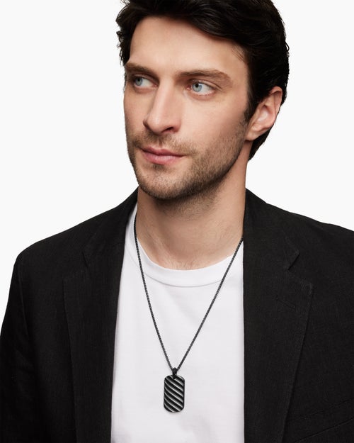 Mens Sculpted Cable Tag in Black Titanium, 42mm