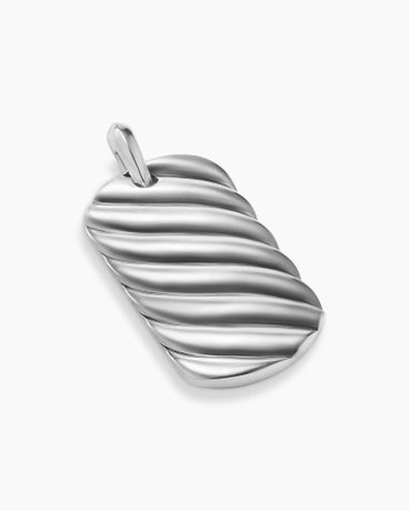 Sculpted Cable Tag in Sterling Silver, 42mm