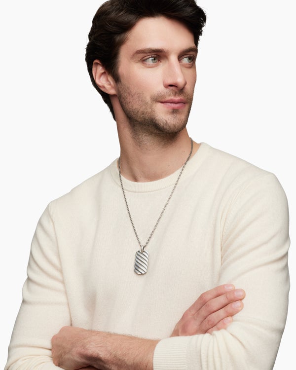 Sculpted Cable Tag in Sterling Silver, 42mm