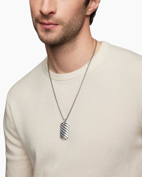 Sculpted Cable Tag in Sterling Silver, 42mm