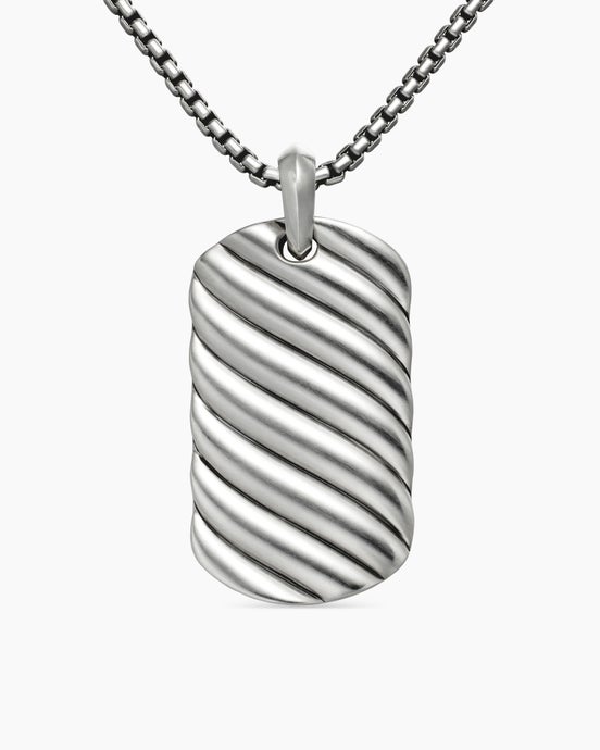 Sculpted Cable Tag in Sterling Silver, 42mm