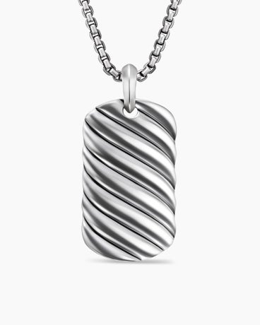Sculpted Cable Tag in Sterling Silver, 42mm