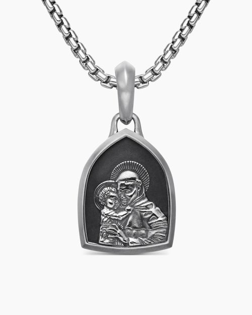 Mens St. Anthony Amulet in Sterling Silver, 21.8mm