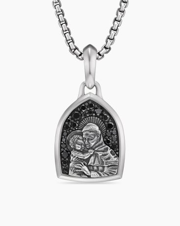 St. Anthony Amulet in Sterling Silver with Black Diamonds, 21.8mm