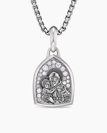 St. Anthony Amulet in Sterling Silver with Diamonds, 21.8mm