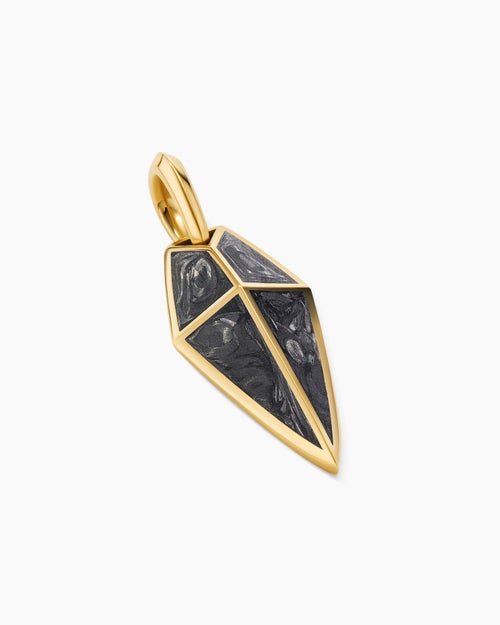 Mens Spearpoint Amulet in 18K Yellow Gold with Forged Carbon, 27mm