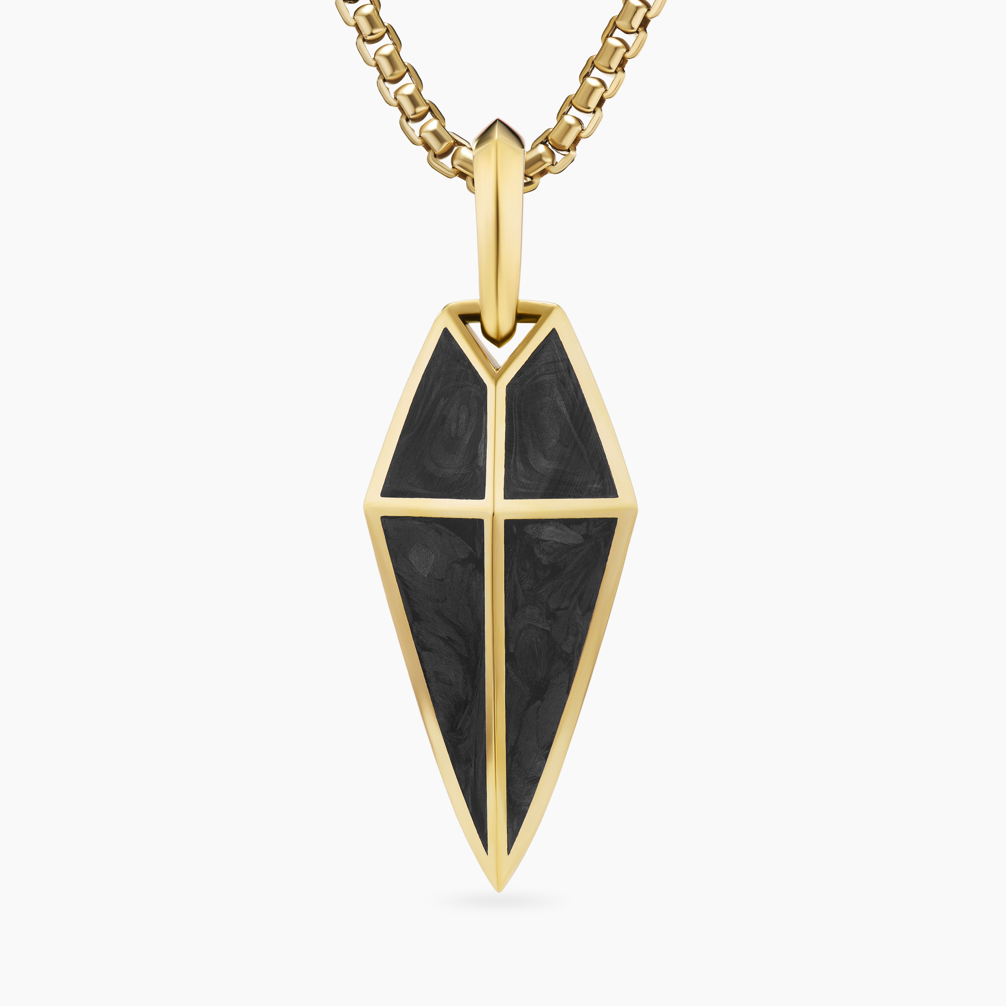 Mens Spearpoint Amulet in 18K Yellow Gold with Forged Carbon, 27mm