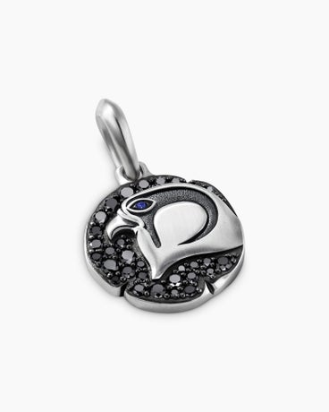 Cairo Falcon Amulet in Sterling Silver with Sapphire and Black Diamonds, 19mm