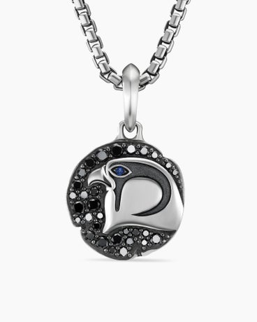 Cairo Falcon Amulet in Sterling Silver with Sapphire and Black Diamonds, 19mm