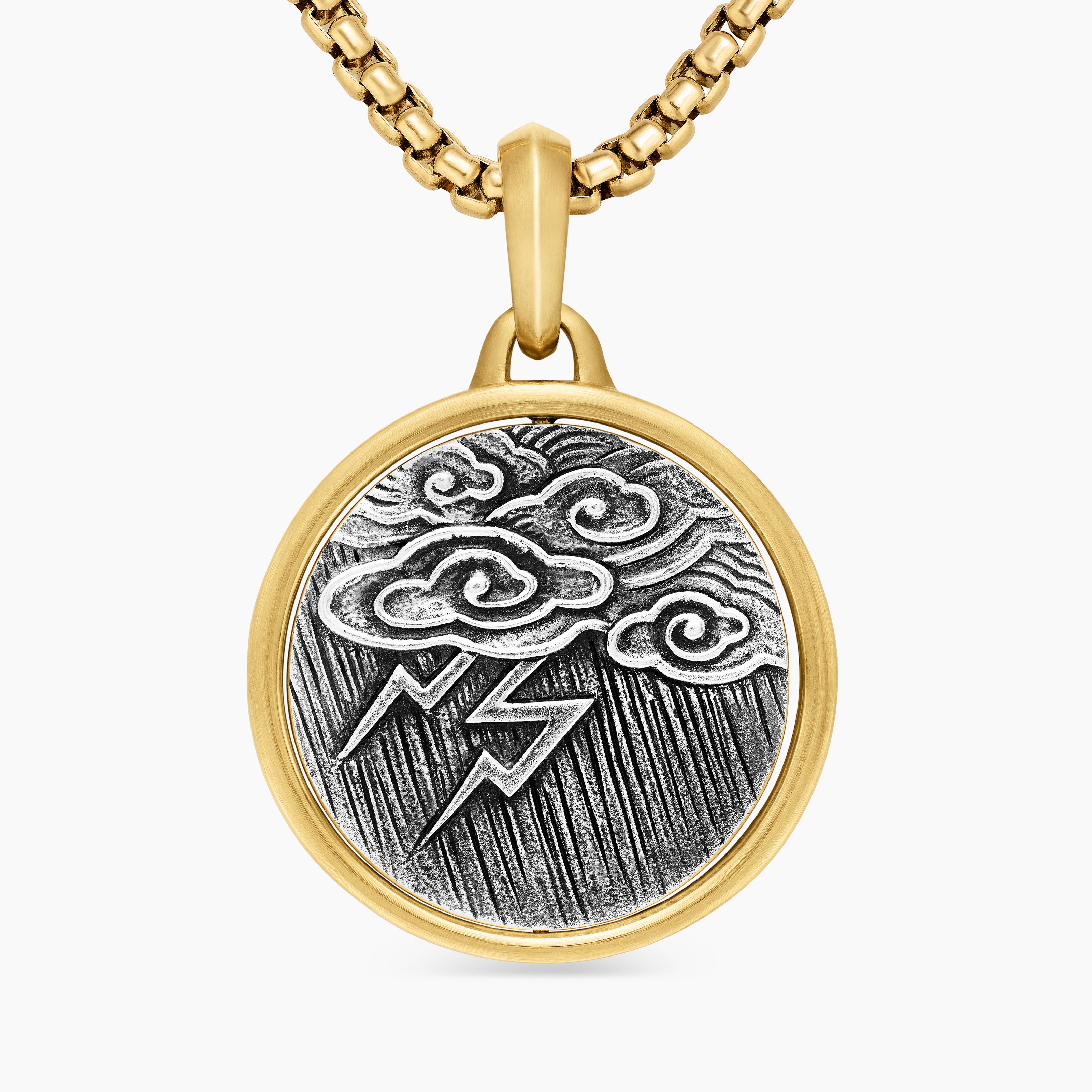 Mens Storm Duality Amulet in Sterling Silver with 18K Yellow Gold, 23.6mm