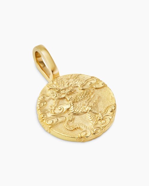 Mens Dragon Amulet in 18K Yellow Gold, 21mm