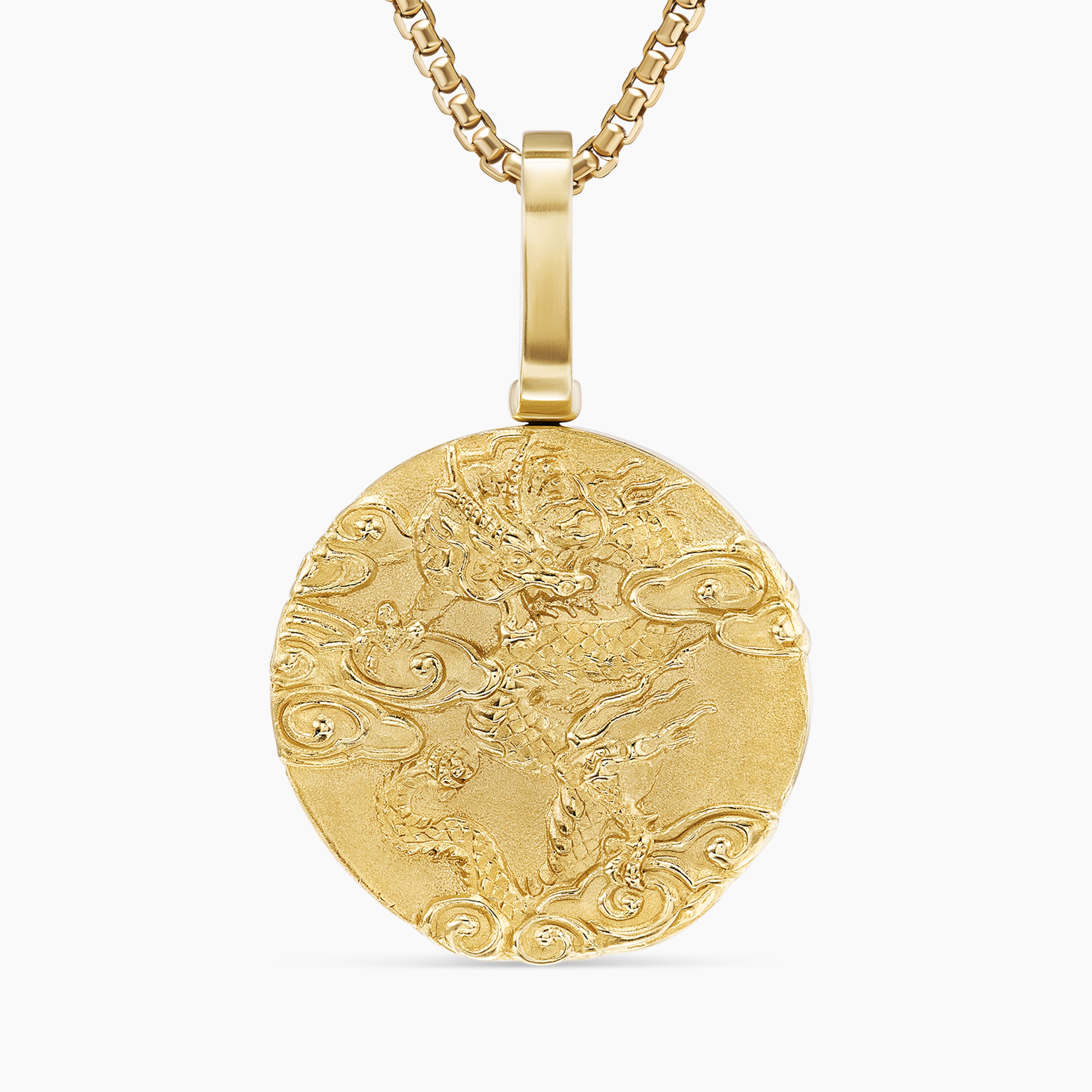 Mens Dragon Amulet in 18K Yellow Gold, 21mm