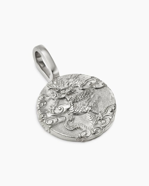 Mens Dragon Amulet in Sterling Silver, 21mm