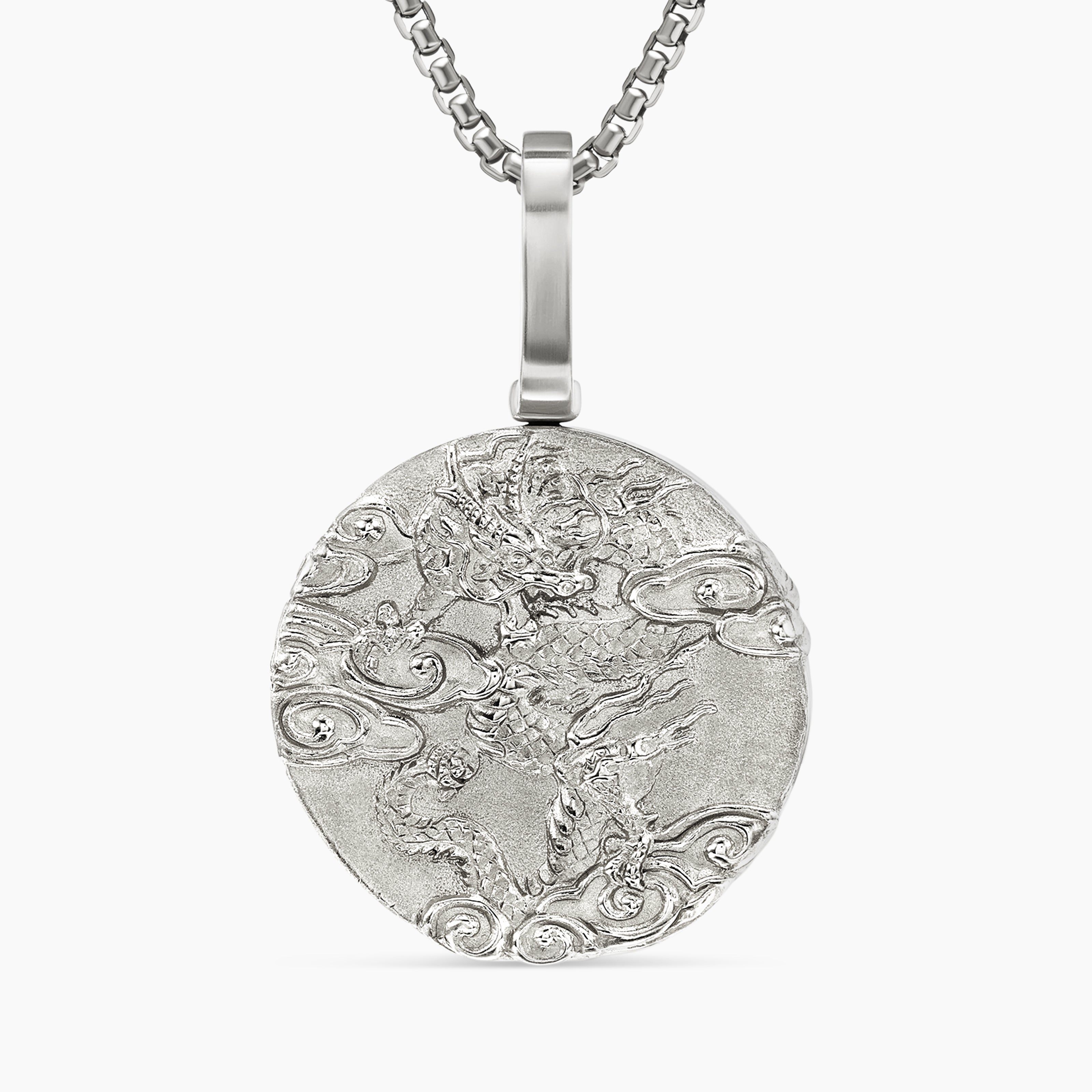 Mens Dragon Amulet in Sterling Silver, 21mm
