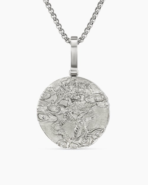 Mens Dragon Amulet in Sterling Silver, 21mm