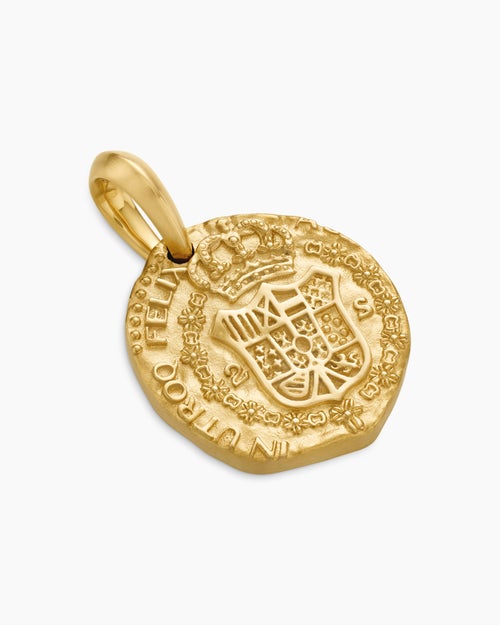Mens Shipwreck Coin Amulet in 18K Yellow Gold, 21mm