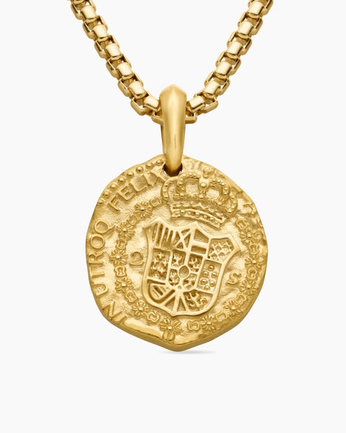 Mens Shipwreck Coin Amulet in 18K Yellow Gold, 21mm