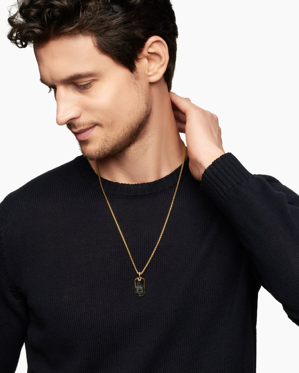 Mens Streamline® Tag in 18K Yellow Gold with Forged Carbon, 27mm