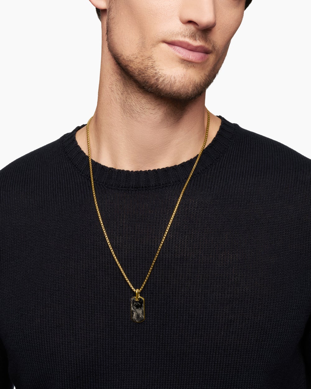Mens Streamline® Tag in 18K Yellow Gold with Forged Carbon, 27mm