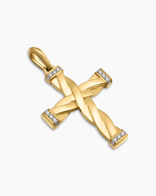 Mens DY Helios™ Cross Pendant in 18K Yellow Gold with Diamonds, 36mm