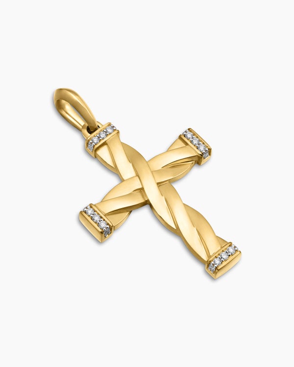 DY Helios™ Cross Pendant in 18K Yellow Gold with Diamonds, 36mm