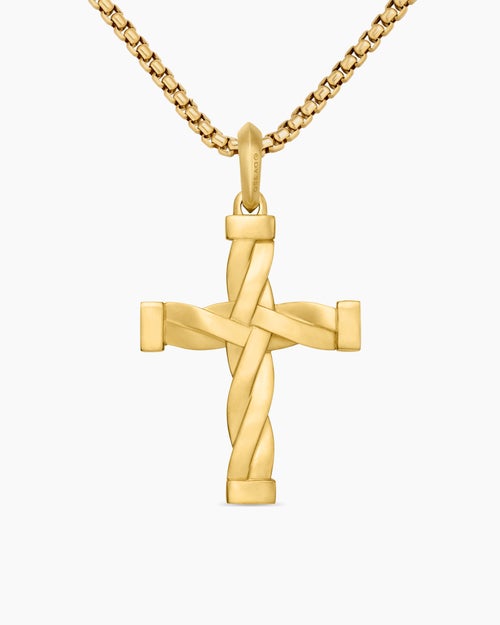 Mens DY Helios™ Cross Pendant in 18ct Yellow Gold with Diamonds, 36mm