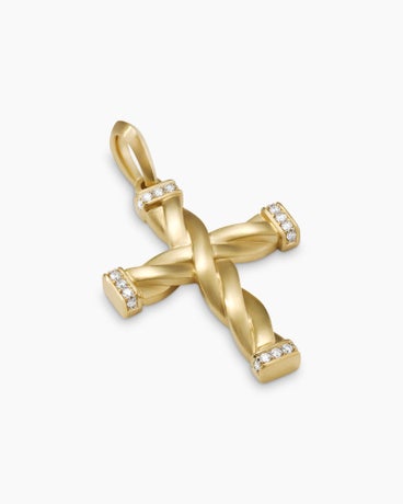 DY Helios™ Cross Pendant in 18K Yellow Gold with Diamonds, 48mm