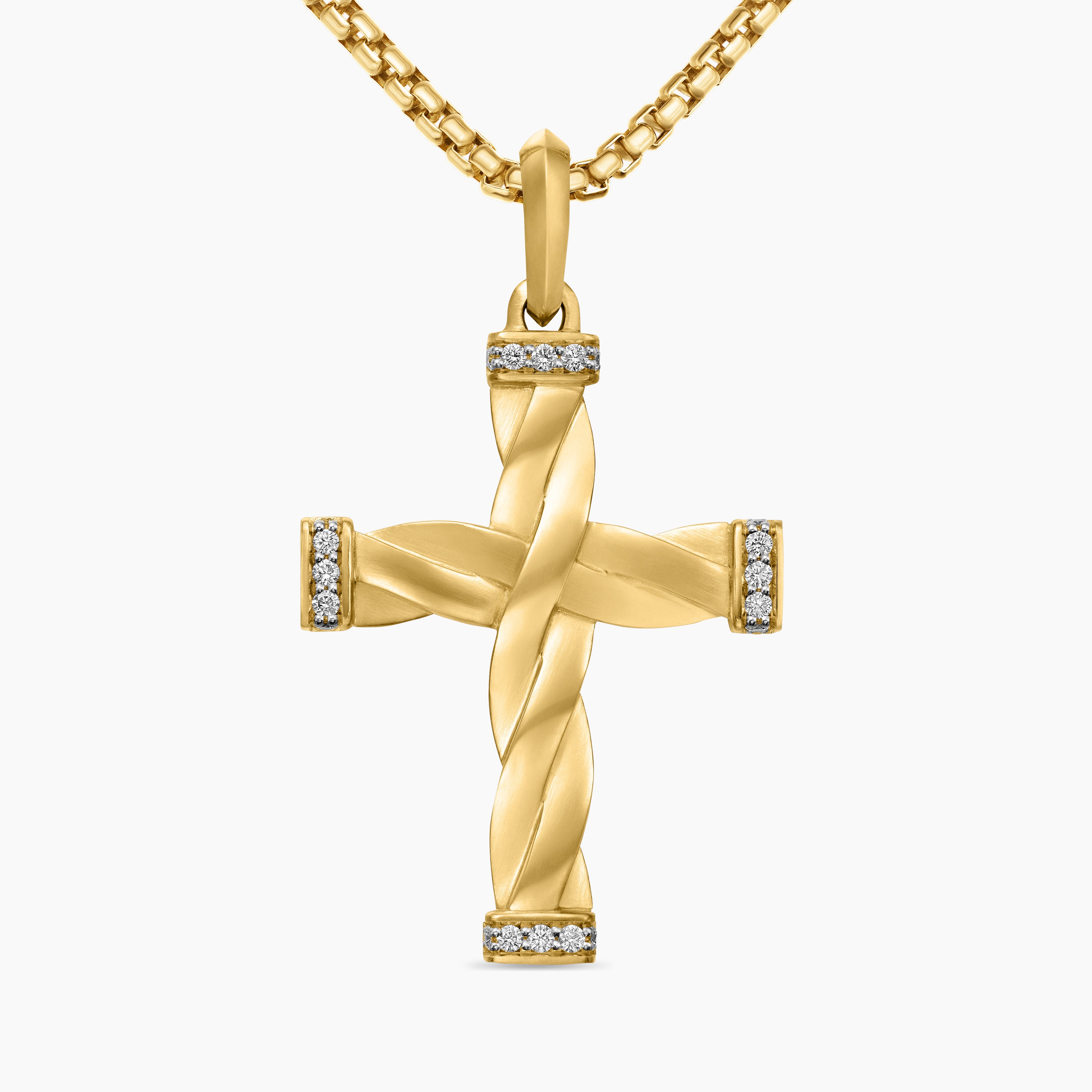 Mens DY Helios&trade; Cross Pendant in 18ct Yellow Gold with Diamonds, 36mm