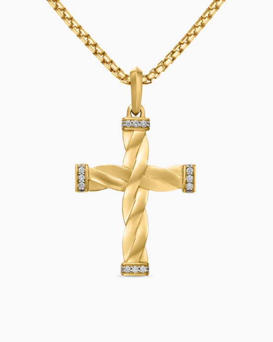 DY Helios™ Cross Pendant in 18K Yellow Gold with Diamonds, 48mm