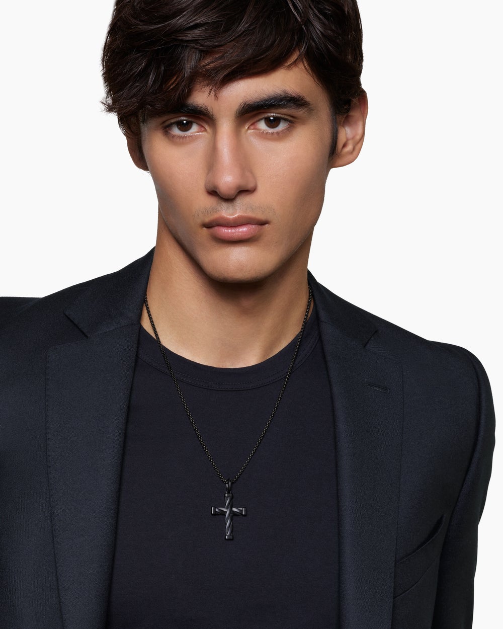 Mens DY Helios™ Cross Pendant in Black Titanium, 36mm