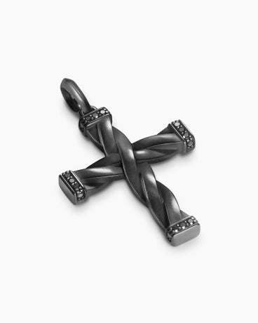 DY Helios™ Cross Pendant in Black Titanium with Black Diamonds