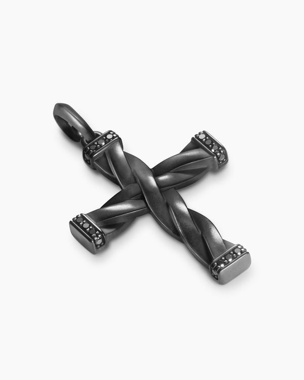 DY Helios™ Cross Pendant in Black Titanium with Black Diamonds, 36mm