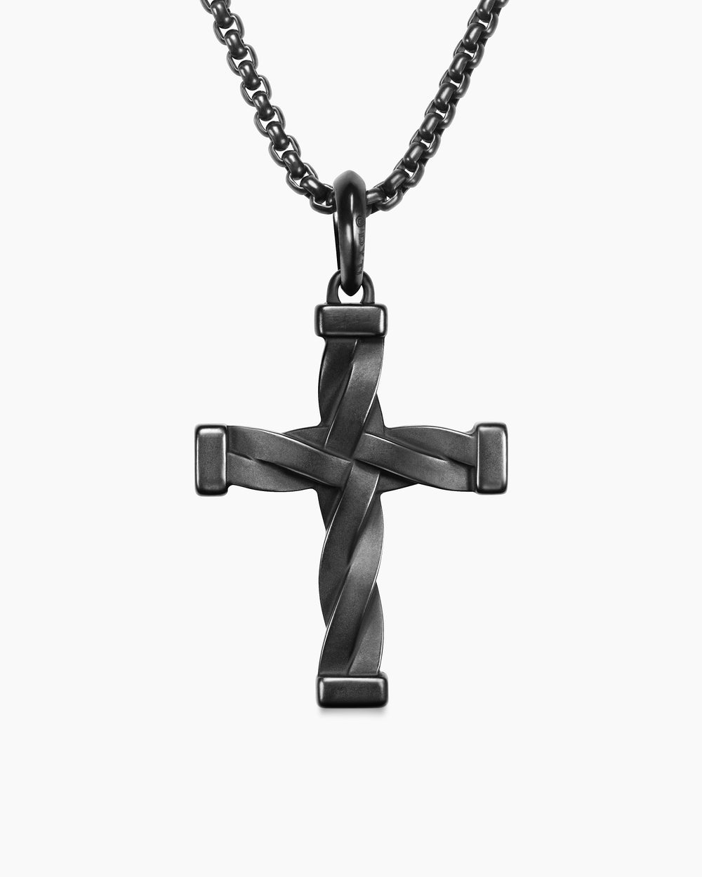 Mens DY Helios™ Cross Pendant in Black Titanium with Black Diamonds, 36mm