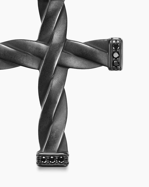 Mens DY Helios™ Cross Pendant in Black Titanium with Black Diamonds, 36mm
