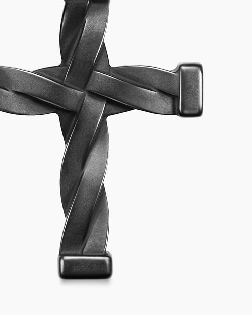 Mens DY Helios™ Cross Pendant in Black Titanium with Black Diamonds, 36mm