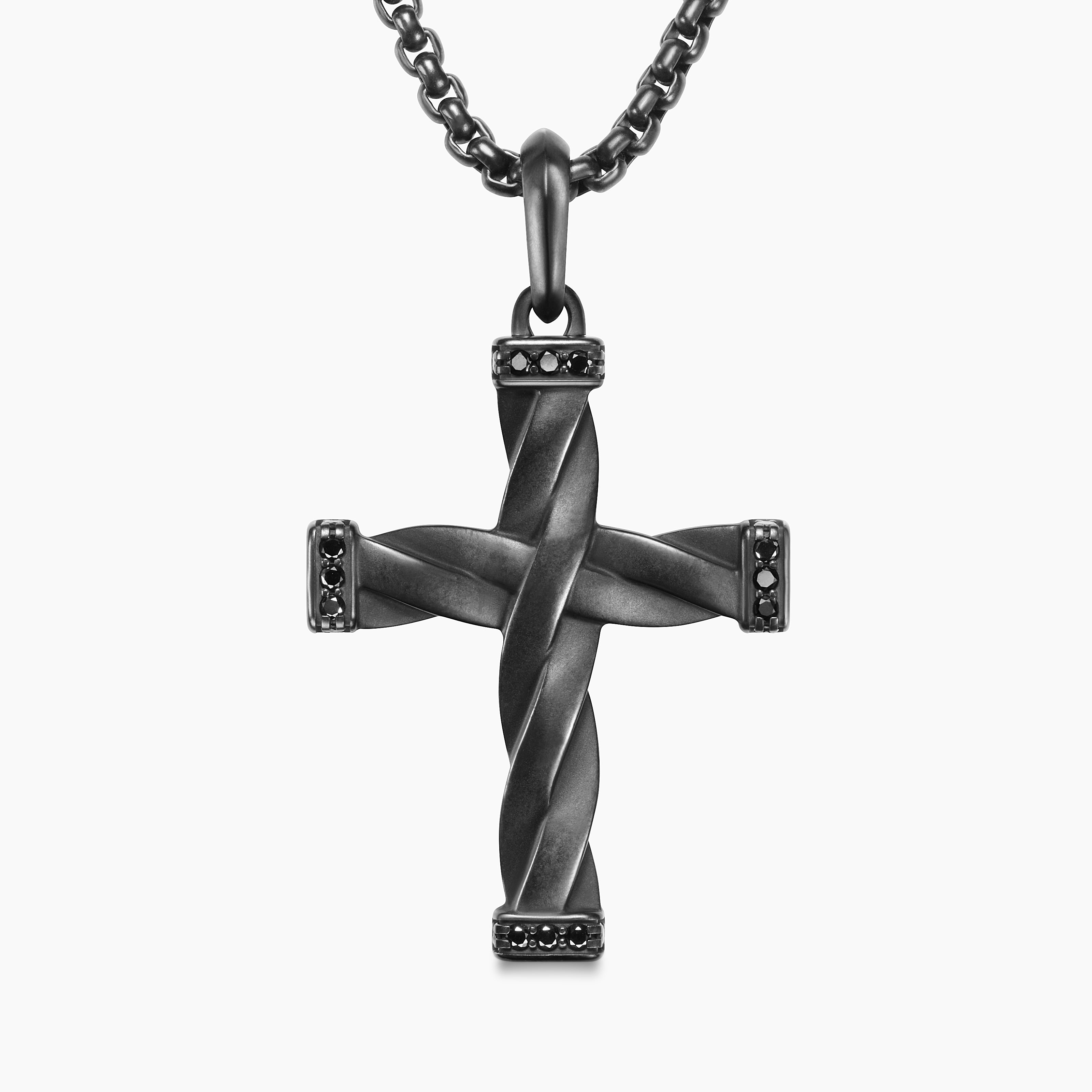 Mens DY Helios&trade; Cross Pendant in Black Titanium with Black Diamonds, 36mm