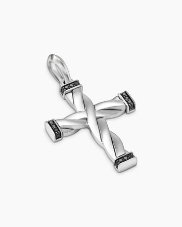 DY Helios™ Cross Pendant in Sterling Silver with Black Diamonds, 48mm