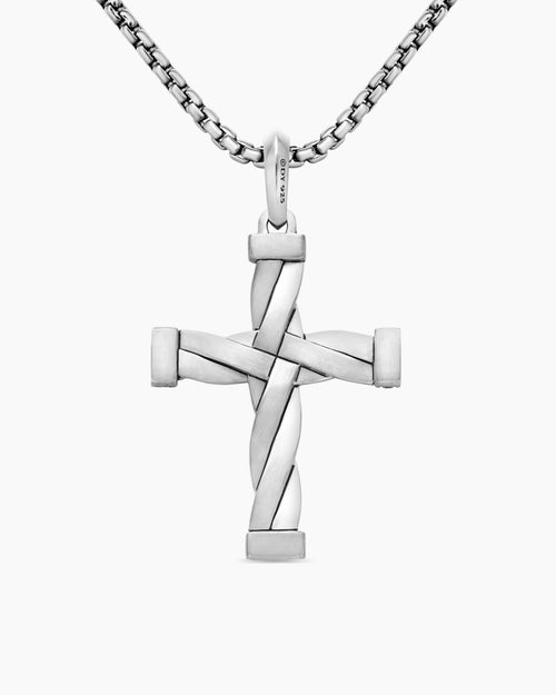 Mens DY Helios™ Cross Pendant in Sterling Silver with Black Diamonds, 36mm
