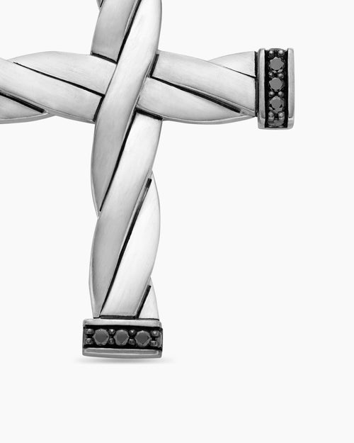 Mens DY Helios™ Cross Pendant in Sterling Silver with Black Diamonds, 36mm
