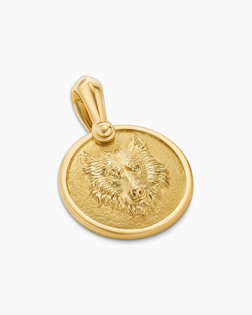 Mens Petrvs® Wolf Amulet in 18K Yellow Gold, 21mm