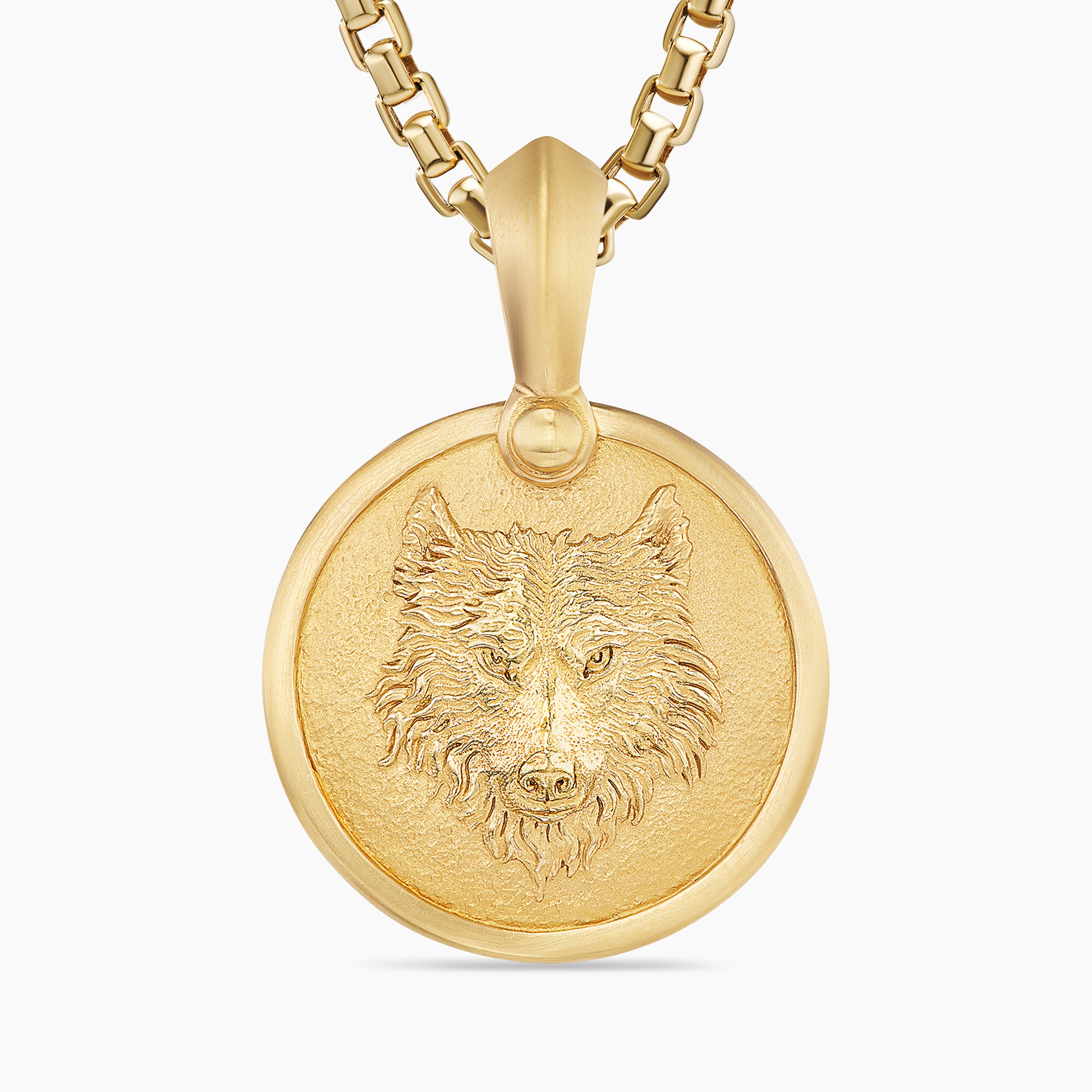 Mens Petrvs&reg; Wolf Amulet in 18K Yellow Gold, 21mm